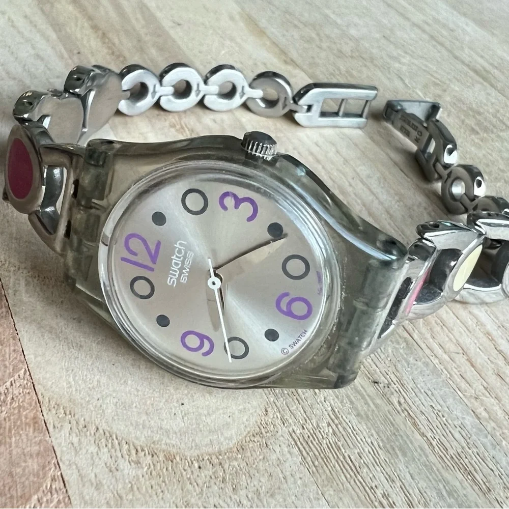 Swatch ladies watch pop art pink and cream bracelet NEW BATTERY